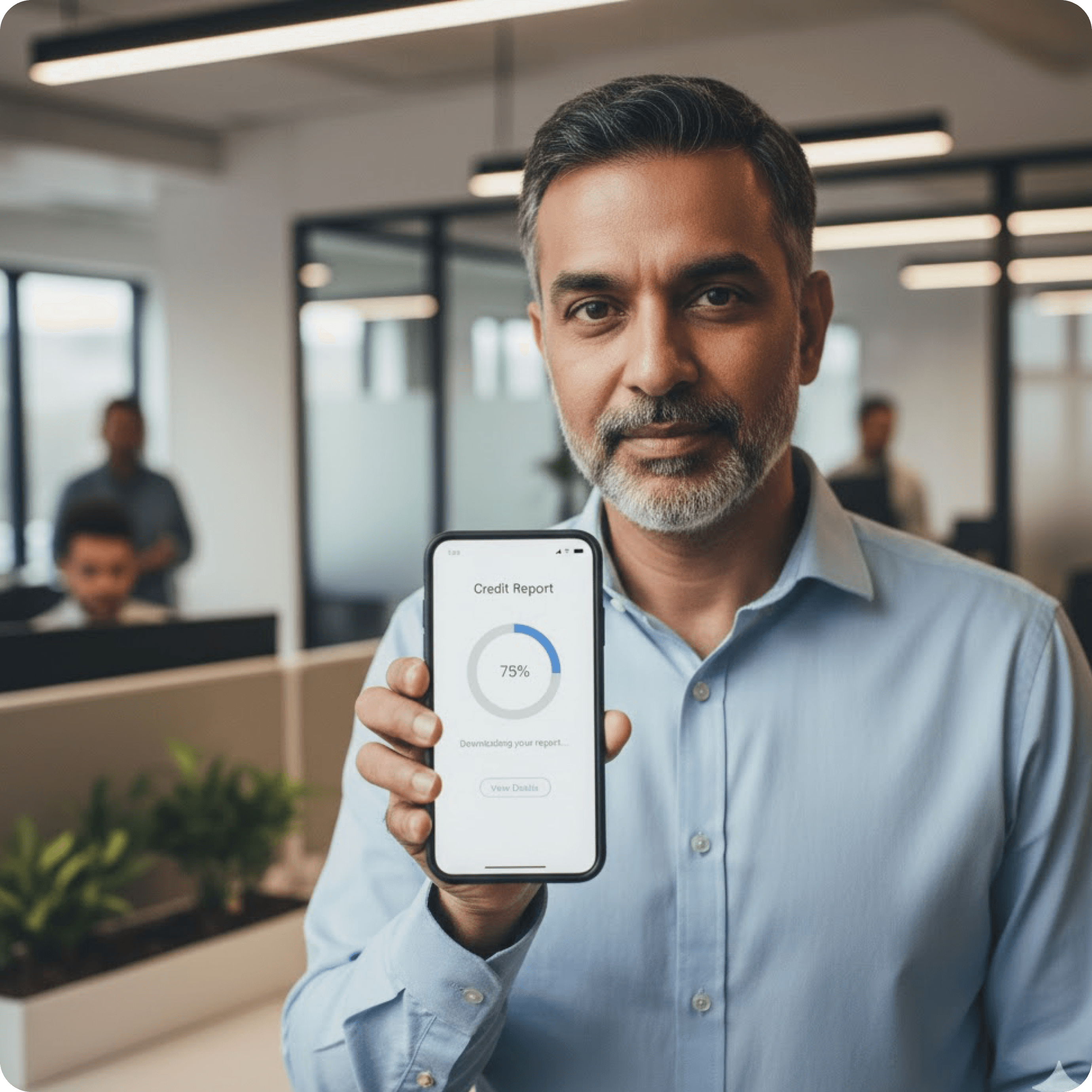 Man holding phone with credit report